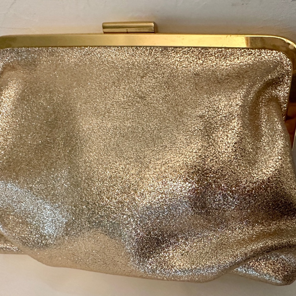 J Crew gold leather evening bag . NWOT - Picture 2 of 8
